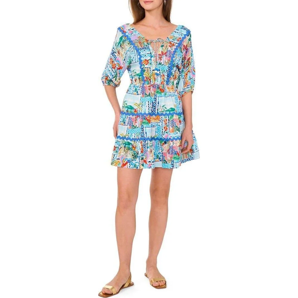 Vince Camuto Balloon‑Sleeve Tiered Fit‑and‑Flare Dress – Size L – NWT – $89